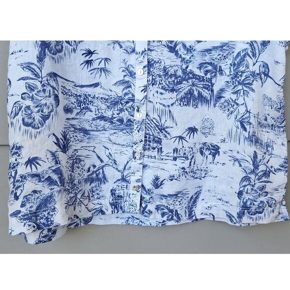 J Joie 100% Linen Short Sleeves Boxy Tropical Hawaiian Shirt Blue White Size M - Picture 6 of 8